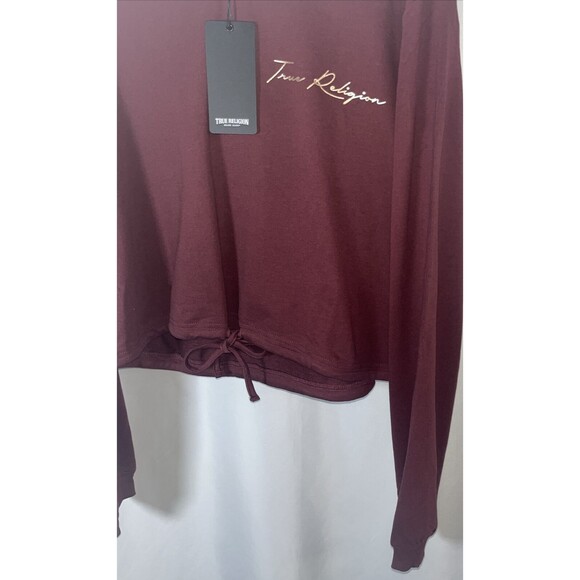 True Religion Logo Crop Woman Hoody Dark Burgundy Xl Style#206667 Cotton/Rayon - Picture 2 of 9